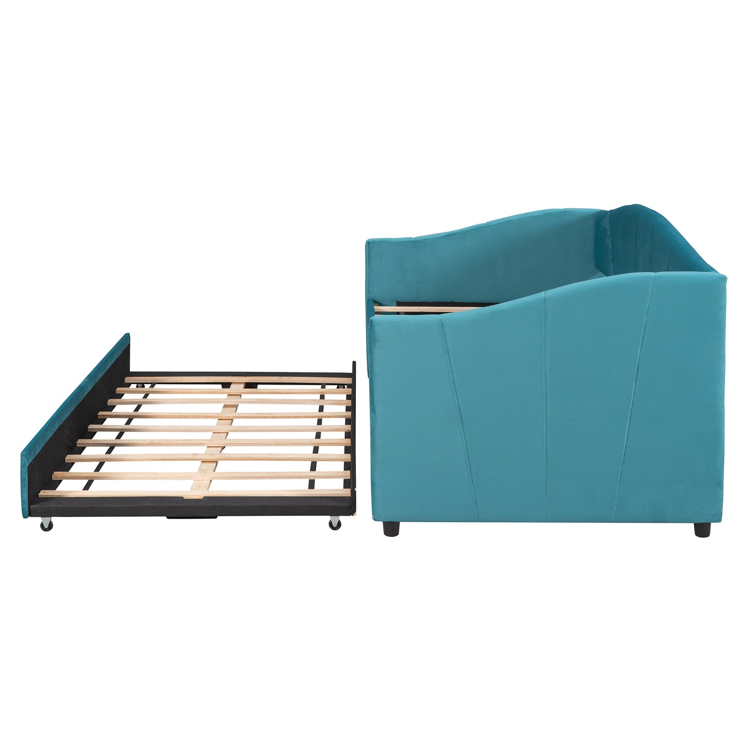 Upholstered Daybed Sofa Bed Twin Size With Trundle Bed and Wood Slat,Blue