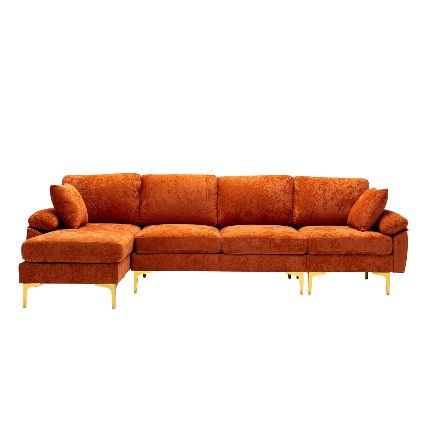 U-shape sectional sofa with Ottoman, Reversible Sofa Couch for Living Room,Spacious Furniture,Durable Couch Removable and machine washable cover (Orange Velvet)