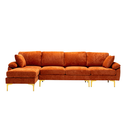 U-shape sectional sofa with Ottoman, Reversible Sofa Couch for Living Room,Spacious Furniture,Durable Couch Removable and machine washable cover (Orange Velvet)