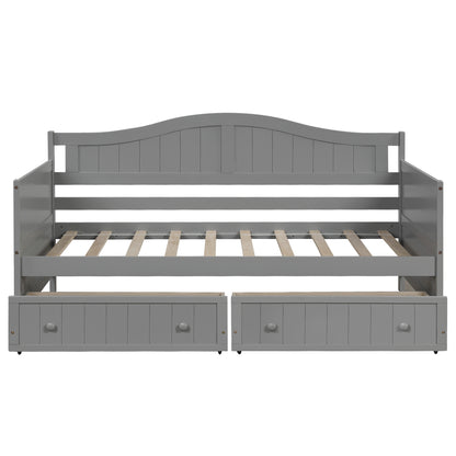 Wooden Daybed with 2 drawers, Sofa Bed for Bedroom Living Room,No Box Spring Needed,Gray