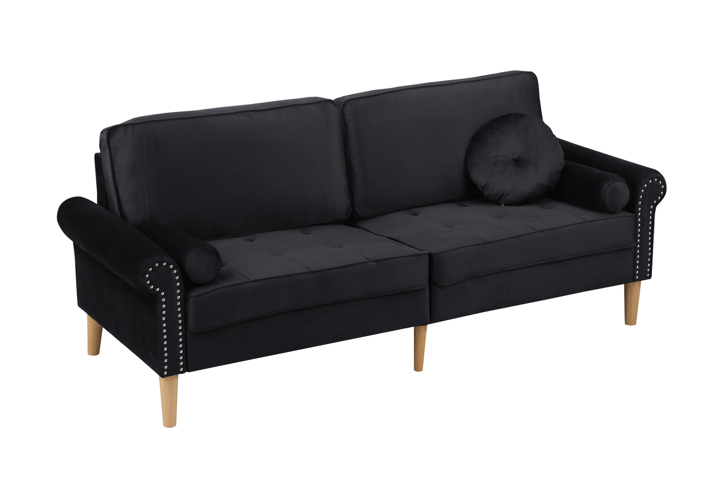 Living Room Sofa,3-Seater Sofa, with Copper Nail on Arms,Three Pillow,Black