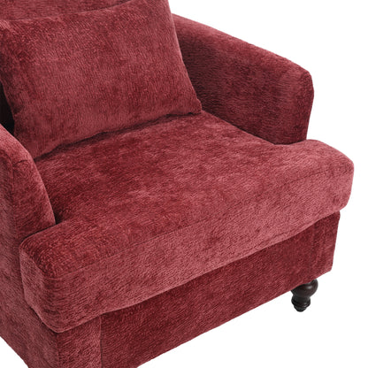 Wood Frame Armchair, Modern Accent Chair Lounge Chair for Living Room,Tufted Club Chair, Mid Century Modern Arm Chairs with Studded, Solid Wood Frame, for Bedroom, Reading(Wine red Chenille)