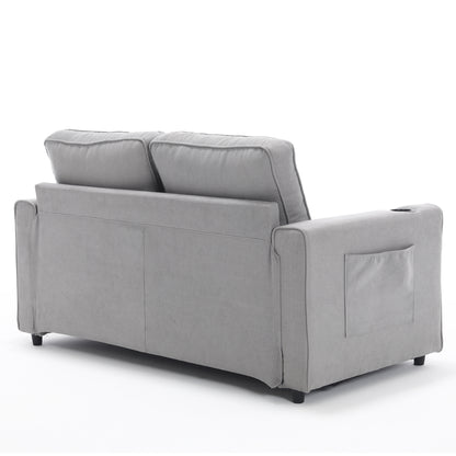 3-in-1 Upholstered Futon Sofa Convertible Sofa bed,Foldable Tufted Loveseat with Pull Out Sleeper Couch Bed,Folding Mattres Love Seat Daybed W/Side Pockets and Cup Holder, Light Gray