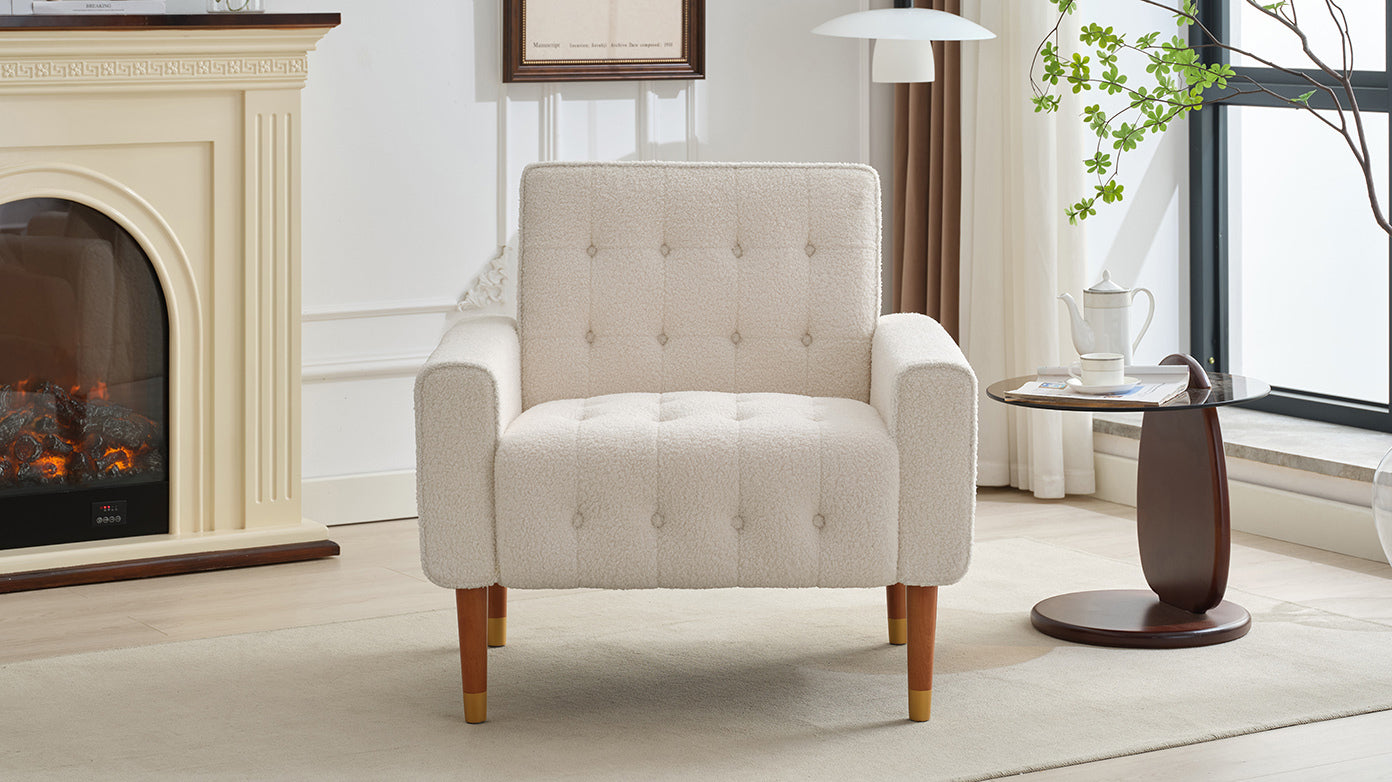 Classic Biscuit-Style Accent Chair - Comfortable Armrests, Soft Fabric, Elegant Solid Wood Legs with Gold Finish, Easy Assembly