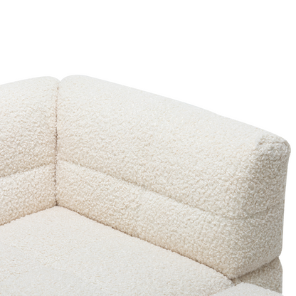 87.7" Sectional Sofa Cozy Teddy Fleece Fabric Sectional Sofa Couch with Two USB Ports a Movable Storage Ottoman and Two Lumbar Pillows for Living Room, Creamy White