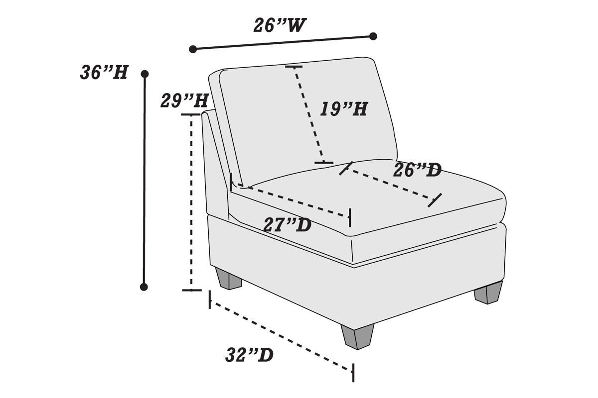 Living Room Furniture Armless Chair Grey Linen Like Fabric 1pc Cushion Armless Chair Wooden Legs