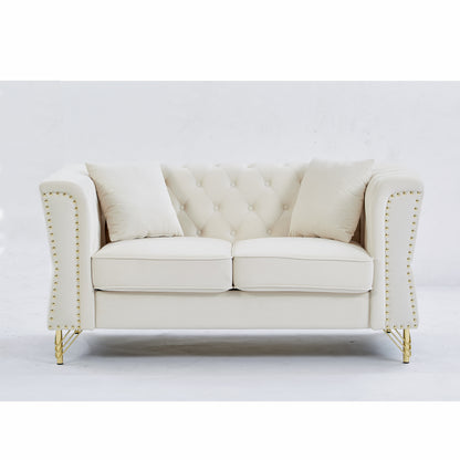 3-seater + 2-seater Combination Sofa Tufted Couch with Rolled Arms and Nailhead for Living Room, Bedroom, Office, Apartment, four pillows