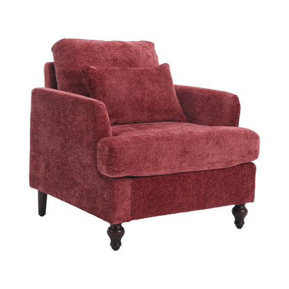 Wood Frame Armchair, Modern Accent Chair Lounge Chair for Living Room,Tufted Club Chair, Mid Century Modern Arm Chairs with Studded, Solid Wood Frame, for Bedroom, Reading(Wine red Chenille)