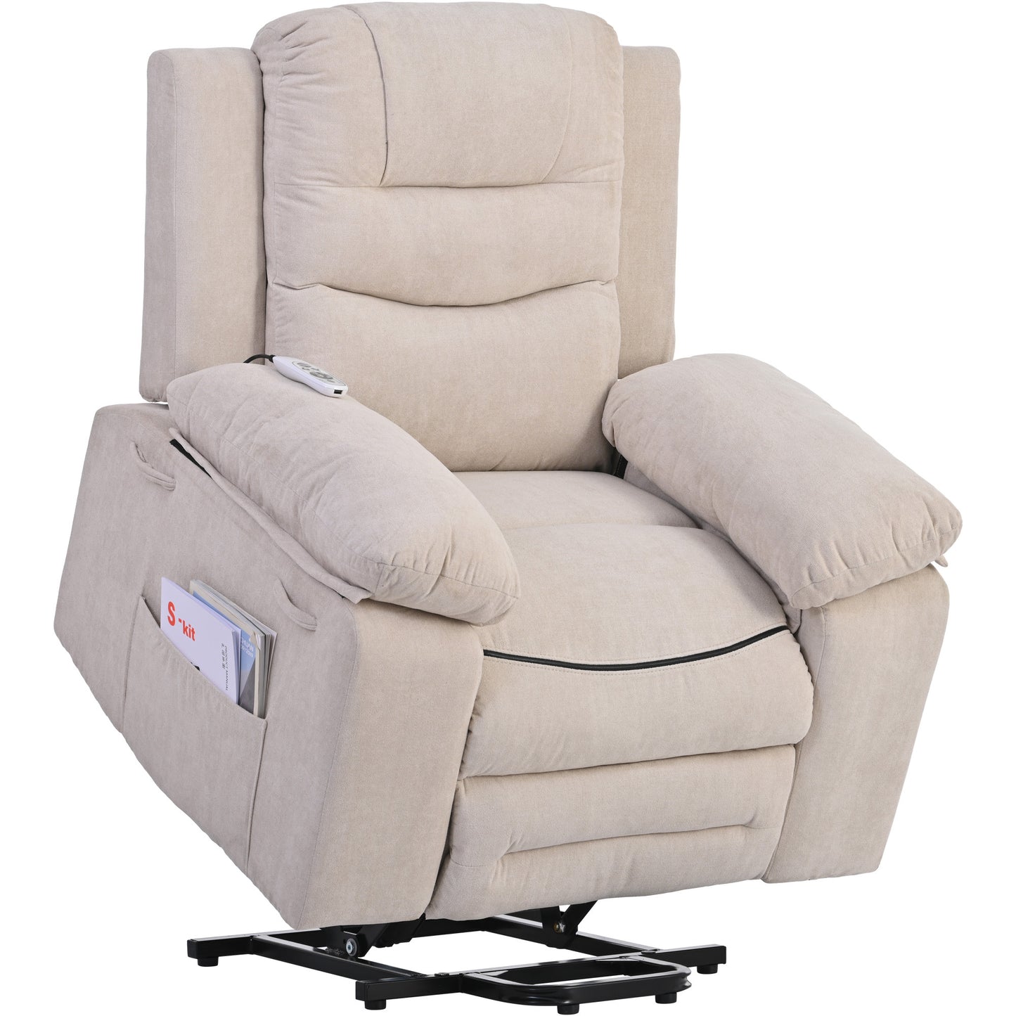 Massage Recliner,Power Lift Chair for Elderly with Adjustable Massage and Heating Function,Recliner Chair with Infinite Position and Side Pocket for Living Room,Beige