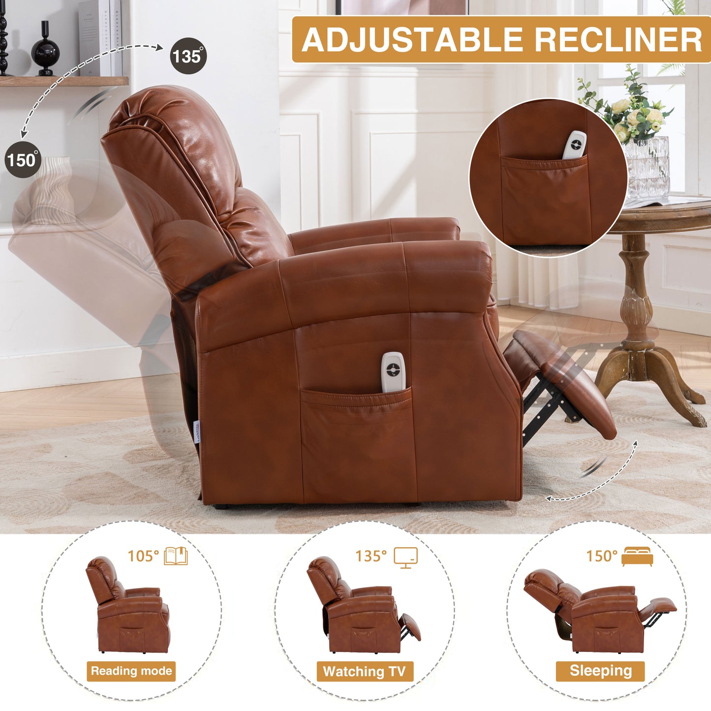 Lift Recliner Chair, Electric Power Lift Recliner Chair for Elderly, (Caramel)