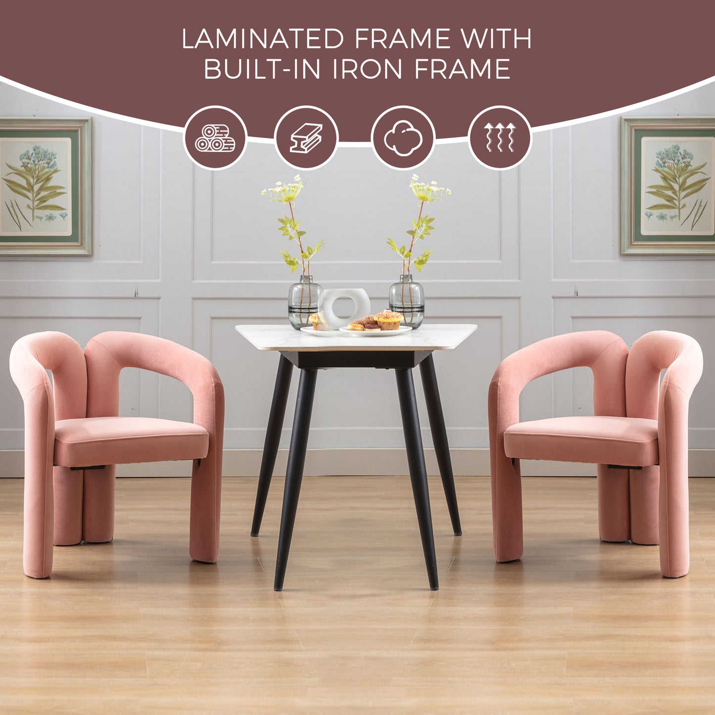 Contemporary Designed Velvet Fabric Upholstered Accent/Dining Chair /Barrel Side Chairs Kitchen Armchair for Living Room set of 2 (Pink Velvet)