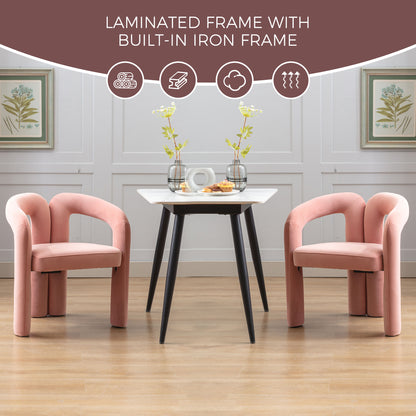 Contemporary Designed Velvet Fabric Upholstered Accent/Dining Chair /Barrel Side Chairs Kitchen Armchair for Living Room set of 2 (Pink Velvet)