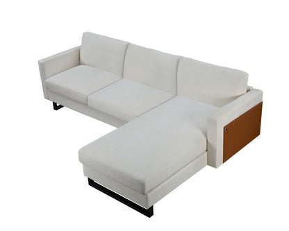 SOFA The best choice products upholstered sectional sofa for families, apartments, dormitories, award rooms, compact space with chaise longue, 3 seats, L-shaped design, off-white