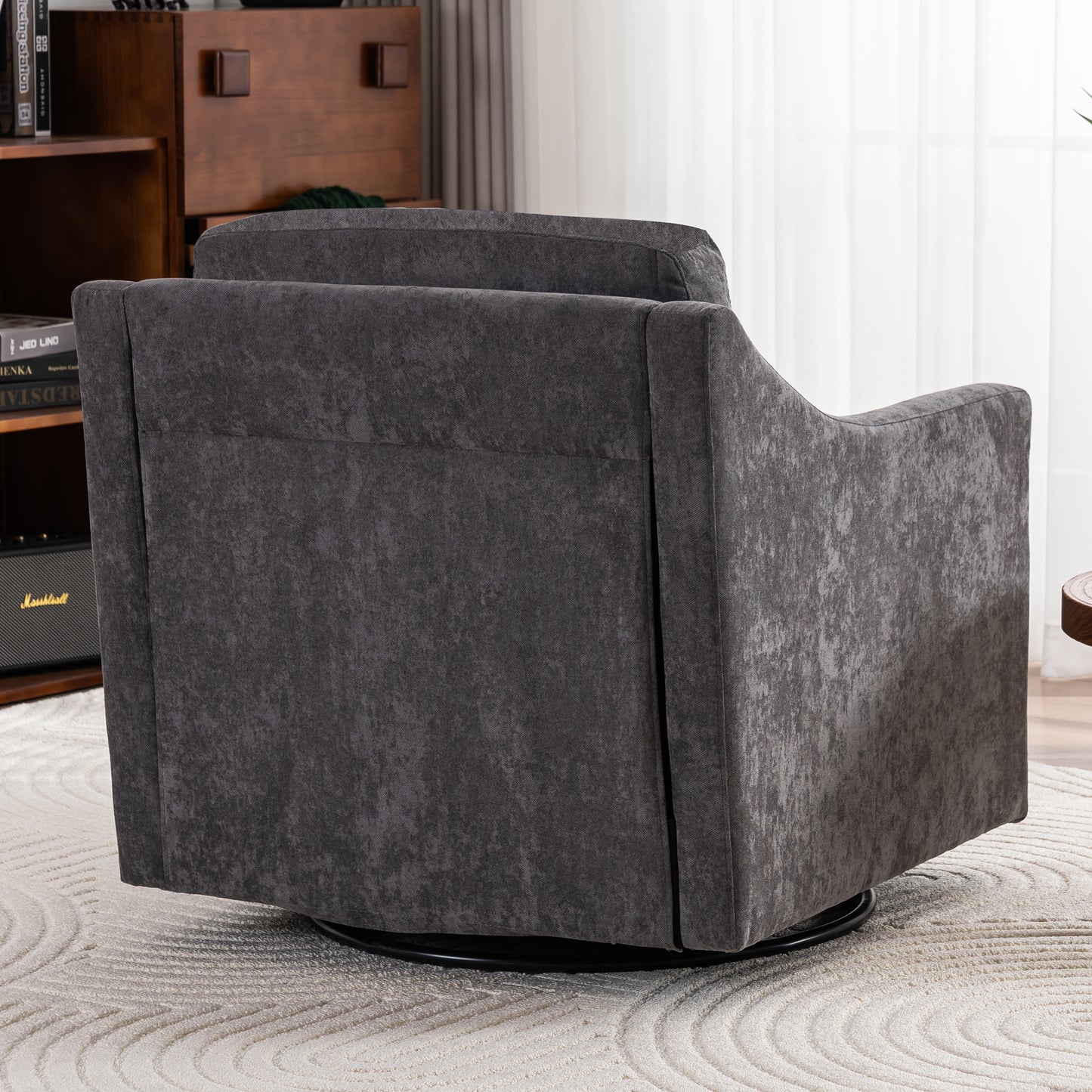 Large swivel chair, upholstered armchair, modern chair, skin-friendly gradient color linen fabric, comfortable to sit. Suitable for reception living room, gray