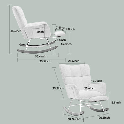 Modern Nursery Rocking Chair, Upholstered Glider Chair with High Backrest, Rocker Accent Armchair with Solid Wood Legs for Nursery Bedroom Living Room GREEN