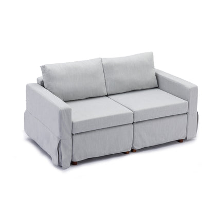 2 Seat Module Sectional Sofa Couch With 1 Ottoman,Seat Cushion and Back Cushion Removable and Washable,Light Grey