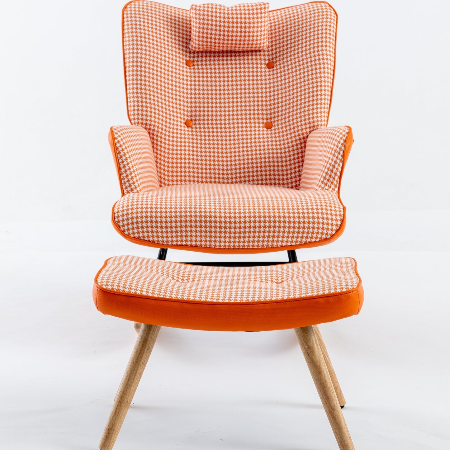 35.5 inch Rocking Chair, Soft Houndstooth Fabric Leather Fabric Rocking Chair for Nursery, Comfy Wingback Glider Rocker with Safe Solid Wood Base for Living Room Bedroom Balcony (orange)