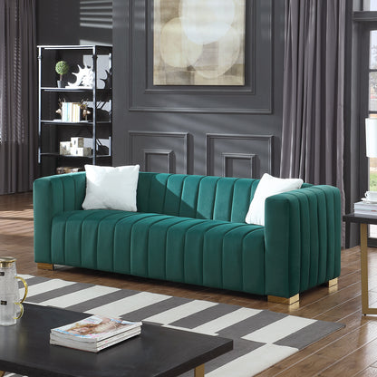 A modern channel sofa take on a traditional Chesterfield,Dark Green color,3 Seater