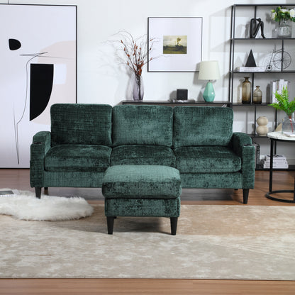 Sofa for three, solid wood frame, Chenille fabric, side pocket, with two cup holders, footstool with storagestorage sofa /Living room sofa cozy sectional sofa