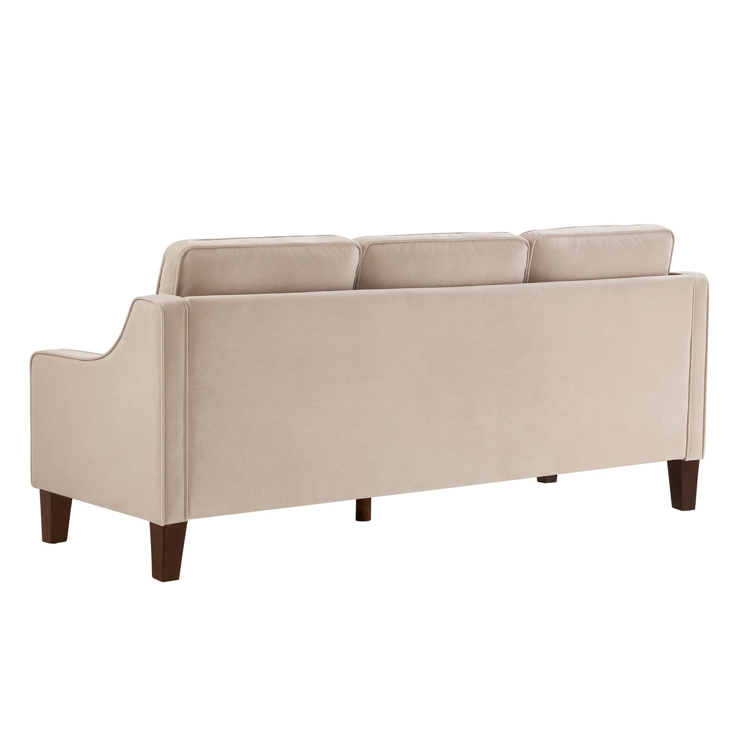 Modern 3 Person seat Sofa Couch with Scooped Armrest/Wood legs,Upholstered Velvet 3-seat Sofa with Removable Cushions for Livingroom Bedroom,Taupe