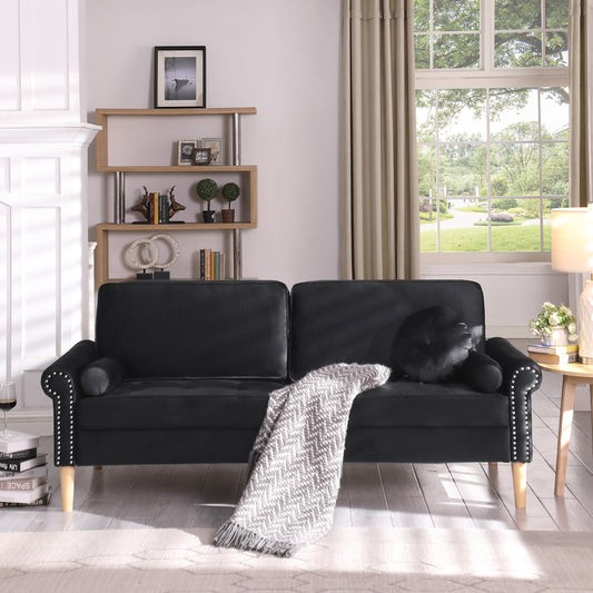 Living Room Sofa,3-Seater Sofa, with Copper Nail on Arms,Three Pillow,Black