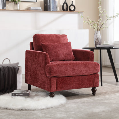 Wood Frame Armchair, Modern Accent Chair Lounge Chair for Living Room,Tufted Club Chair, Mid Century Modern Arm Chairs with Studded, Solid Wood Frame, for Bedroom, Reading(Wine red Chenille)