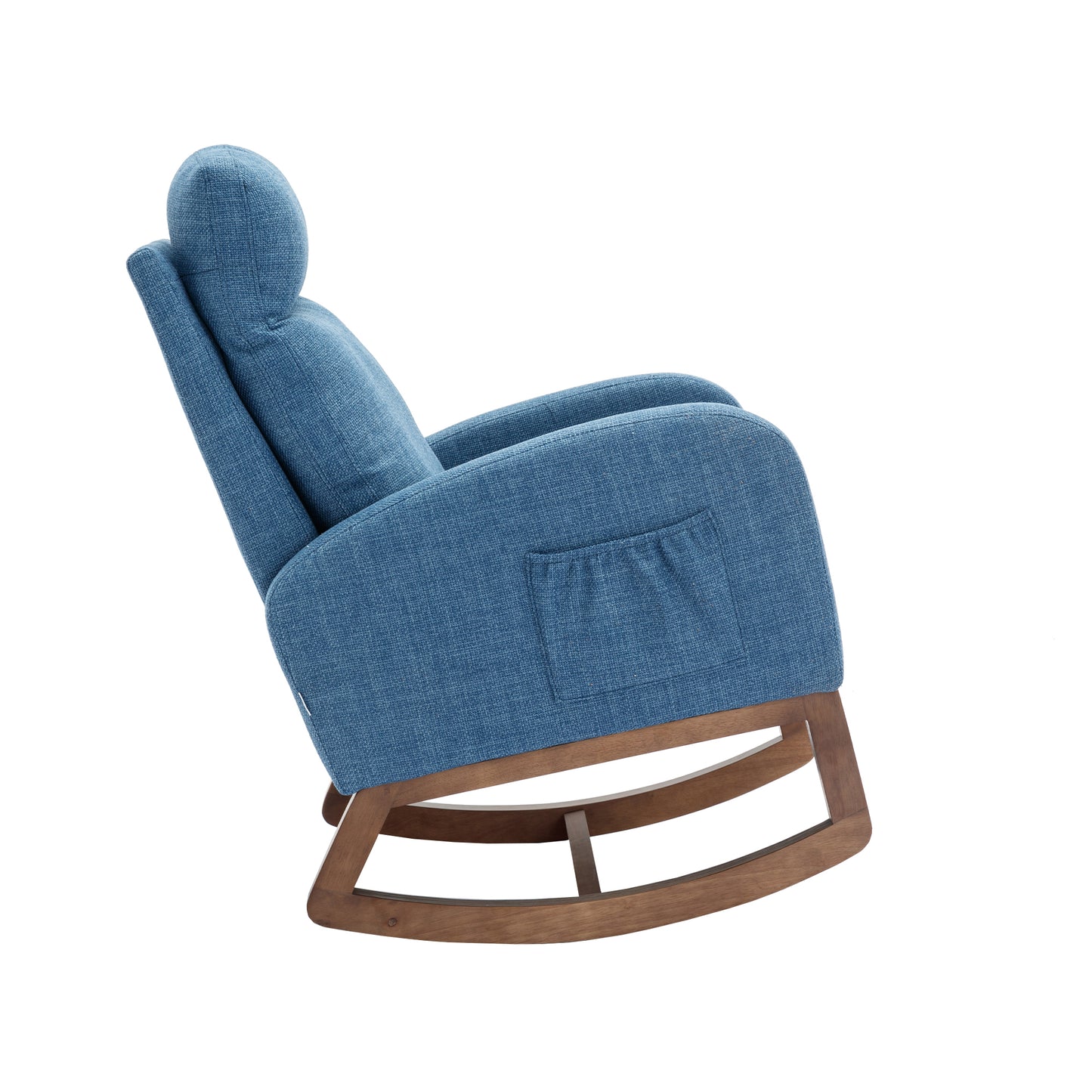 Rocking Chair, Modern Glider Chair, Recliner Armchair with Wood Legs and Side Pocket, Nursery Rocking Accent Chair with High Back for Living Room Bedroom (Blue linen)