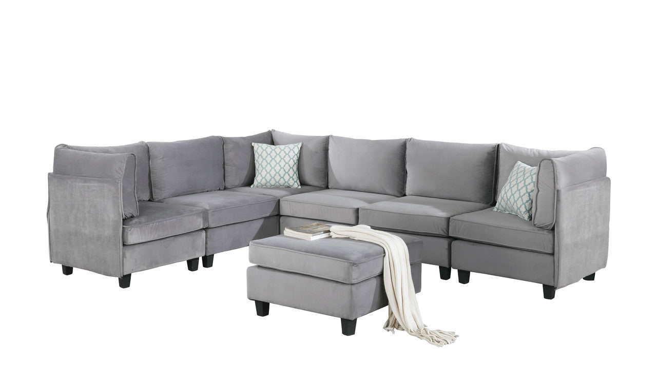 120" Gray Velvet 7Pc Modular Sectional Sofa