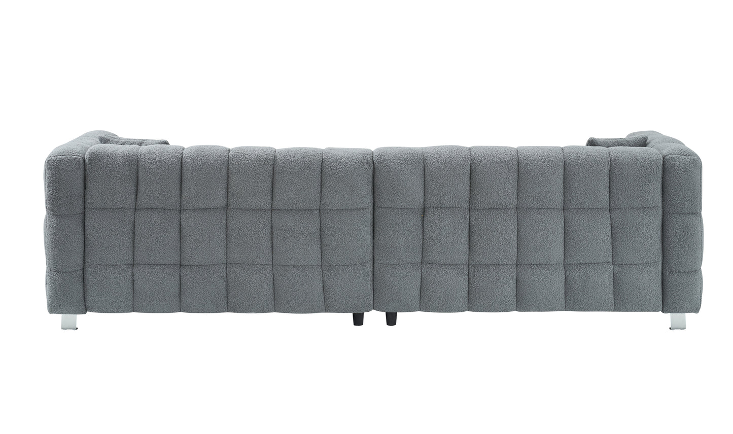 102-inch gray teddy velvet sofa with two throw pillows in living room Bedroom apartment sofa supported by hardware feet