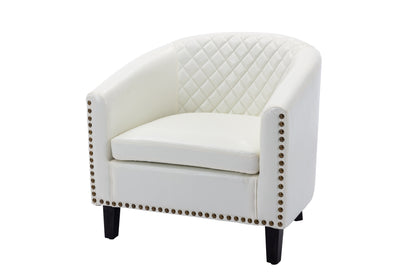 Barrel Chairs with Soft Padded Armrest, Club Chairs with nailheads and solid wood legs for Living Room Bedroom Waiting Room (White PU)