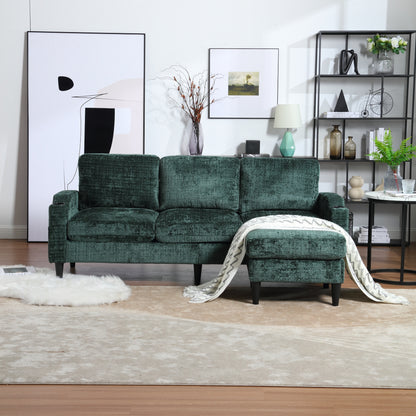 Sofa for three, solid wood frame, Chenille fabric, side pocket, with two cup holders, footstool with storagestorage sofa /Living room sofa cozy sectional sofa