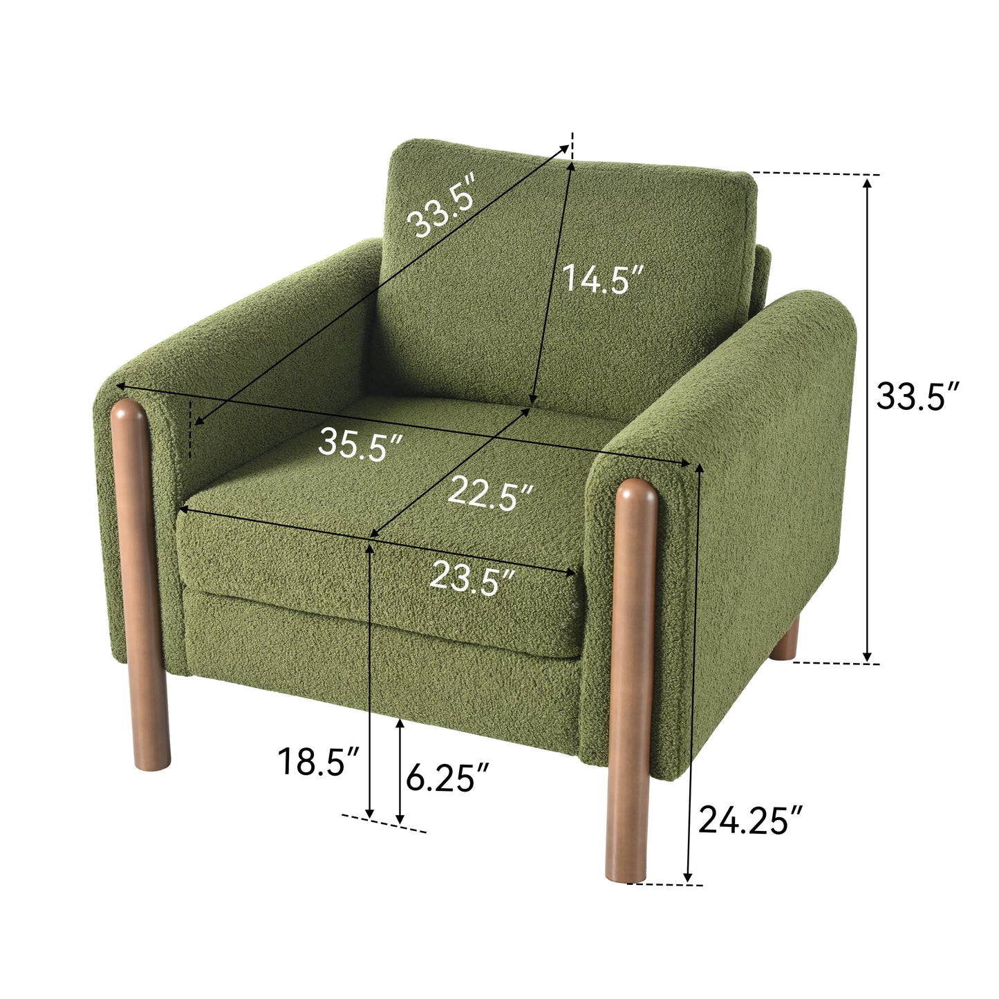 Oversized Accent Chair, Upholstered Living Room Chairs Single Sofa Chair with Walnut Legs, Curved handrail, Green