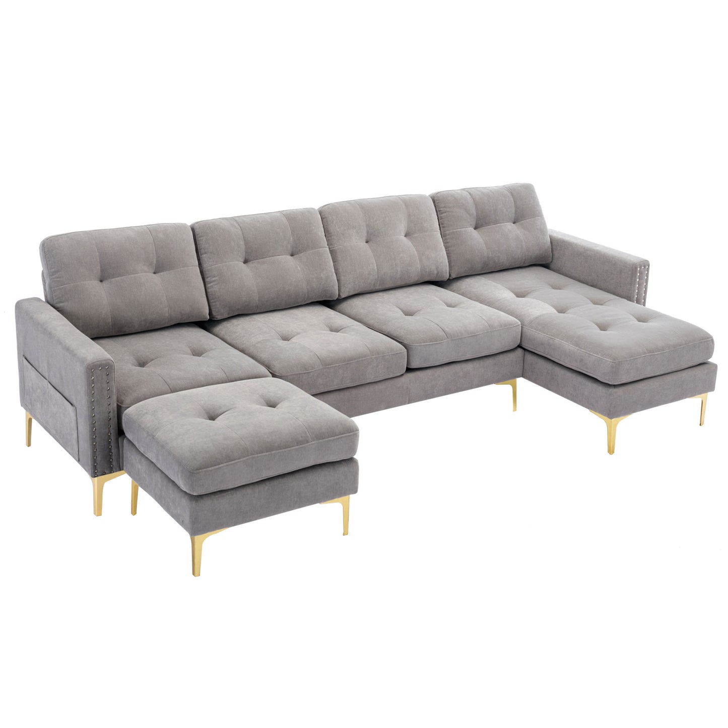 110" L-Shape Convertible Sectional Sofa Couch with Movable Ottoman for Living Room, Apartment, Office, Light Grey