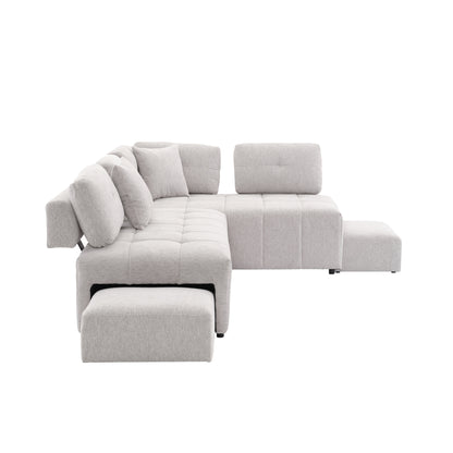 91.73" L-shaped Sofa Sectional Sofa Couch with 2 Stools and 2 Lumbar Pillows for Living Room, Light Grey