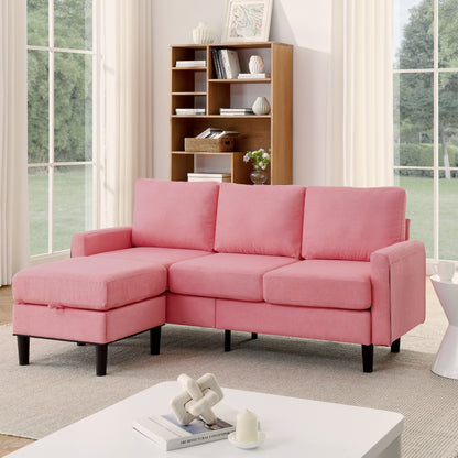 Upholstered Sectional Sofa Couch, L Shaped Couch With Storage Reversible Ottoman Bench 3 Seater for Living Room, Apartment, Compact Spaces, Fabric Pink