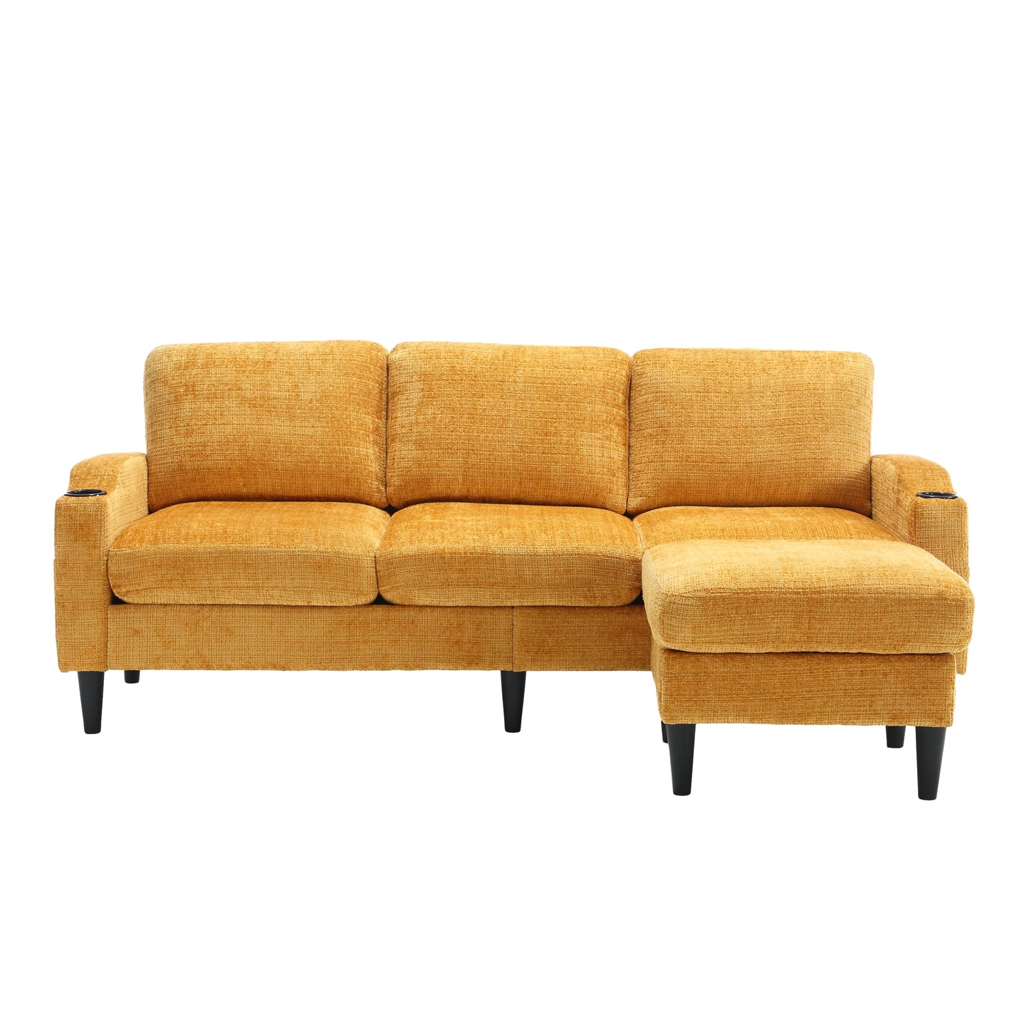 Sofa for three, solid wood frame, Chenille fabric, side pocket, with two cup holders, footstool with storagestorage sofa /Living room sofa cozy sectional sofa