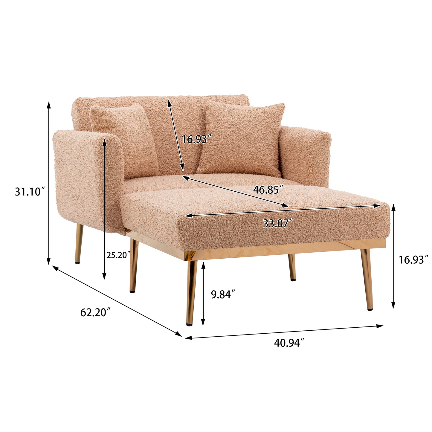 Fashionable and classic style chaise lounge chair / accent chair for Living Room, bedroom (Camel Teddy )