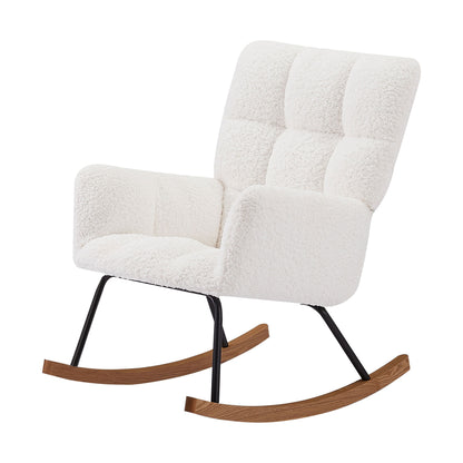 Comfy Upholstered Lounge Chair Rocking Chair with High Backrest, for Nursing Baby, Reading, Napping OFF WHITE