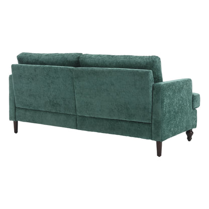 Mid Century Modern chenille Fabric Loveseat sofa, 2-Seat Upholstered Loveseat Sofa Modern Couch for Living Room,Brown wood feet sofa for Bedroom, Reading (Emerald Chenille)