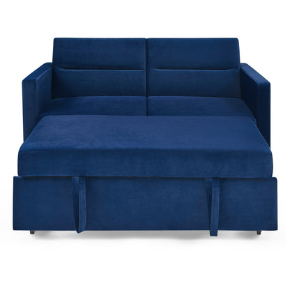 Loveseats Sofa Bed with Pull-out Bed,Adjsutable Back and Two Arm Pocket,Blue (54.5"x33"x31.5")