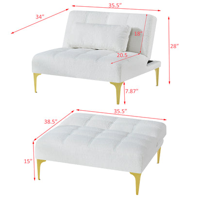 Convertible sofa bed futon with gold metal legs teddy fabric