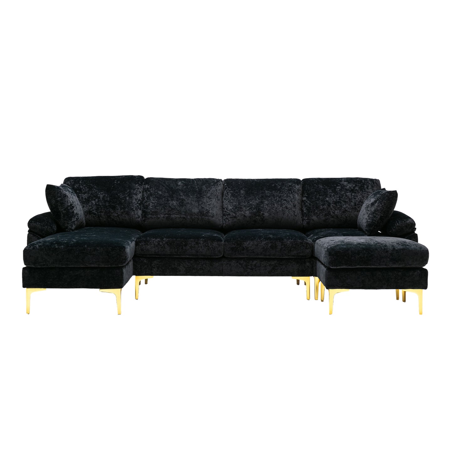 U-shape sectional sofa with Ottoman, Reversible Sofa Couch for Living Room,Spacious Furniture,Durable Couch Removable and machine washable cover (Black Velvet)