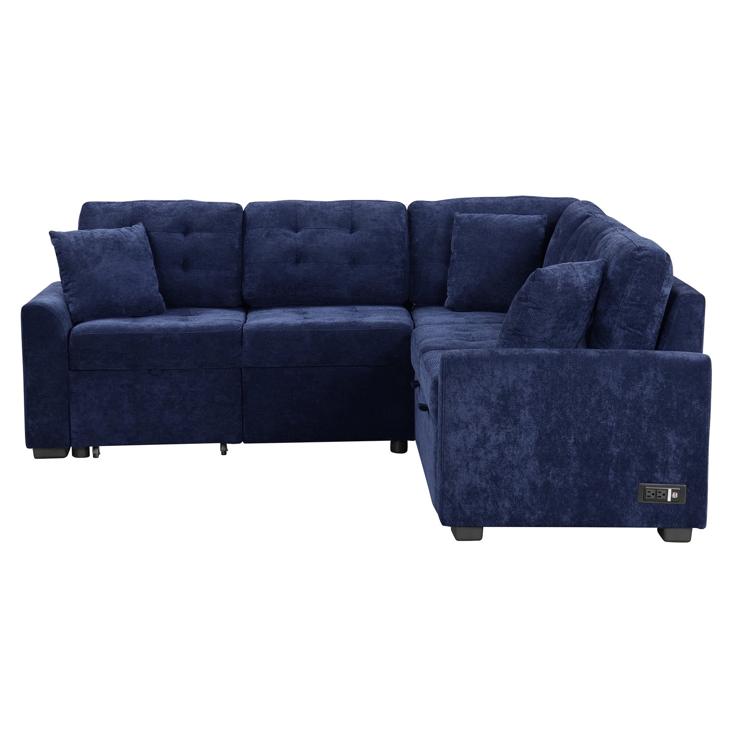 82.6" L-shape Sofa Bed Pull-out Sleeper Sofa with Wheels, USB Ports, Power Sockets for Living Room, Navy Blue