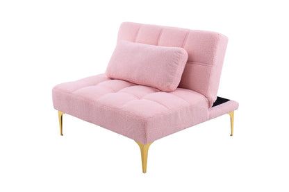 Convertible single sofa bed futon with gold metal legs teddy fabric