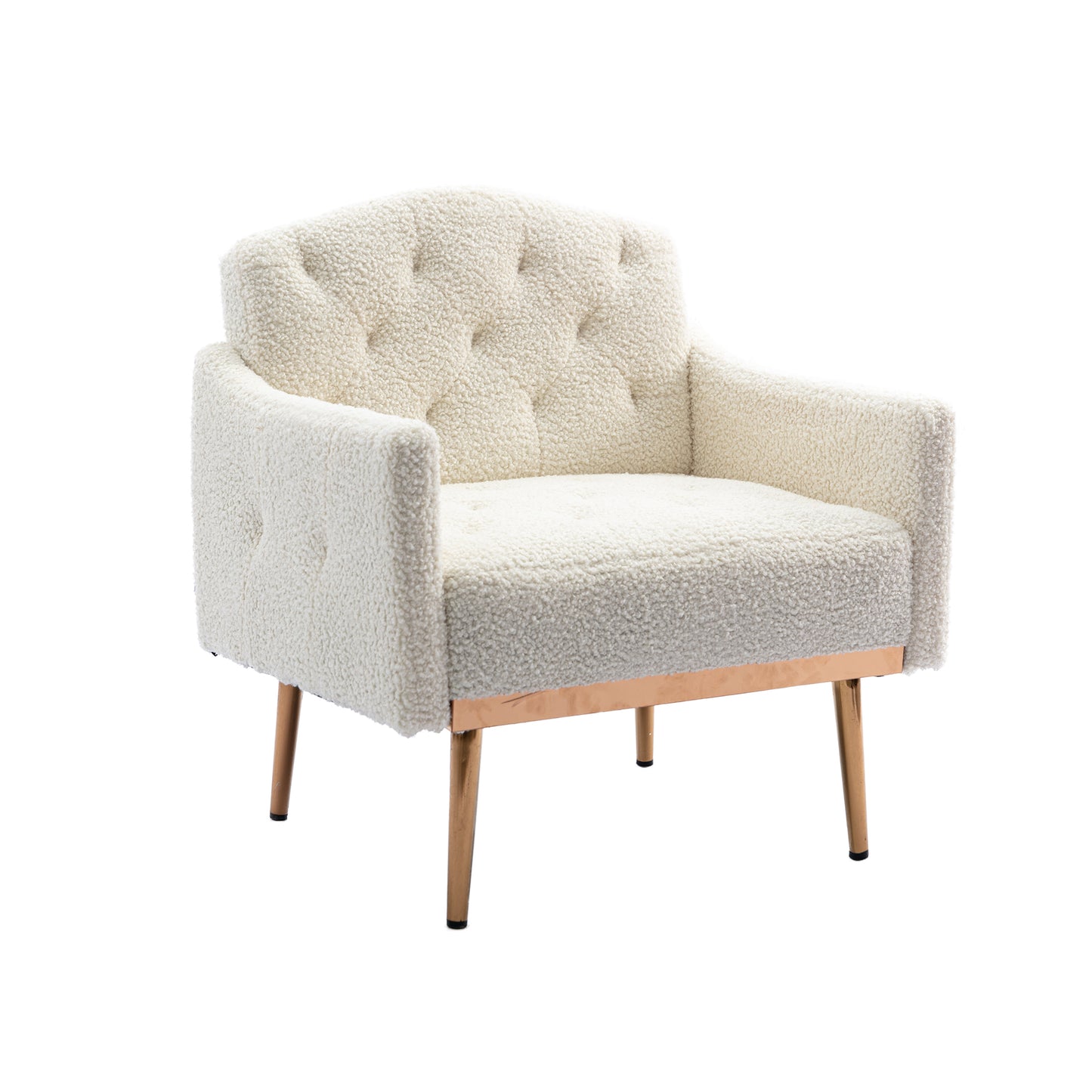 Modern Accent Chair with Arms, Tufted Decorative Fabric Armchair with Gold Metal Legs, Upholstered Reading Chair for Living Room Bedroom Office