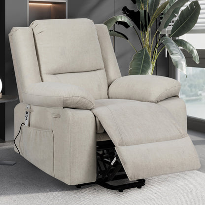 Electric Power Recliner Chair With Massage For Elderly,Remote Control Multi-function Lifting, Timing, Cushion Heating Chair With Side Pocket Beige