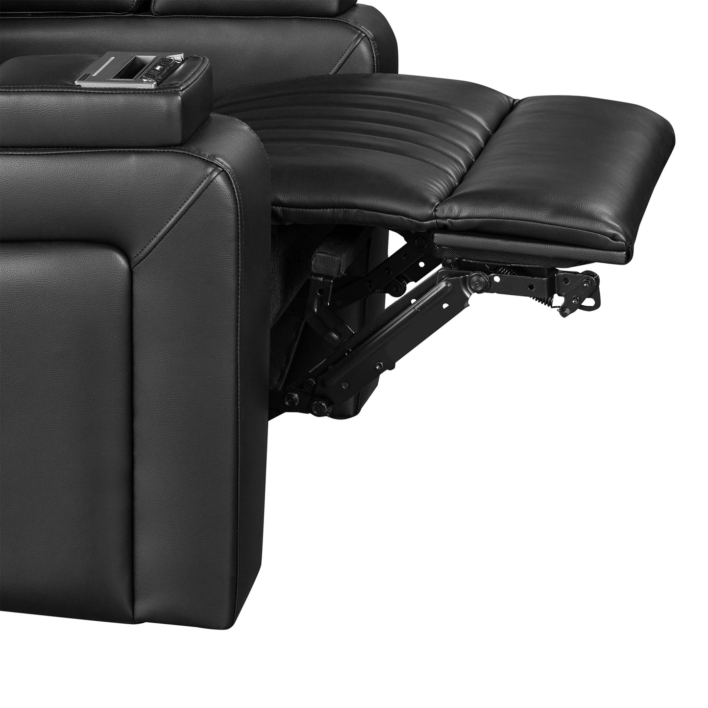 PU Leather Power Recliner Home Theater Recliner with Power Adjustable Headrest, Wireless Charging Device, USB Port, Storage Arms, Cup Holder and Swivel Tray Table for Living Room, Black