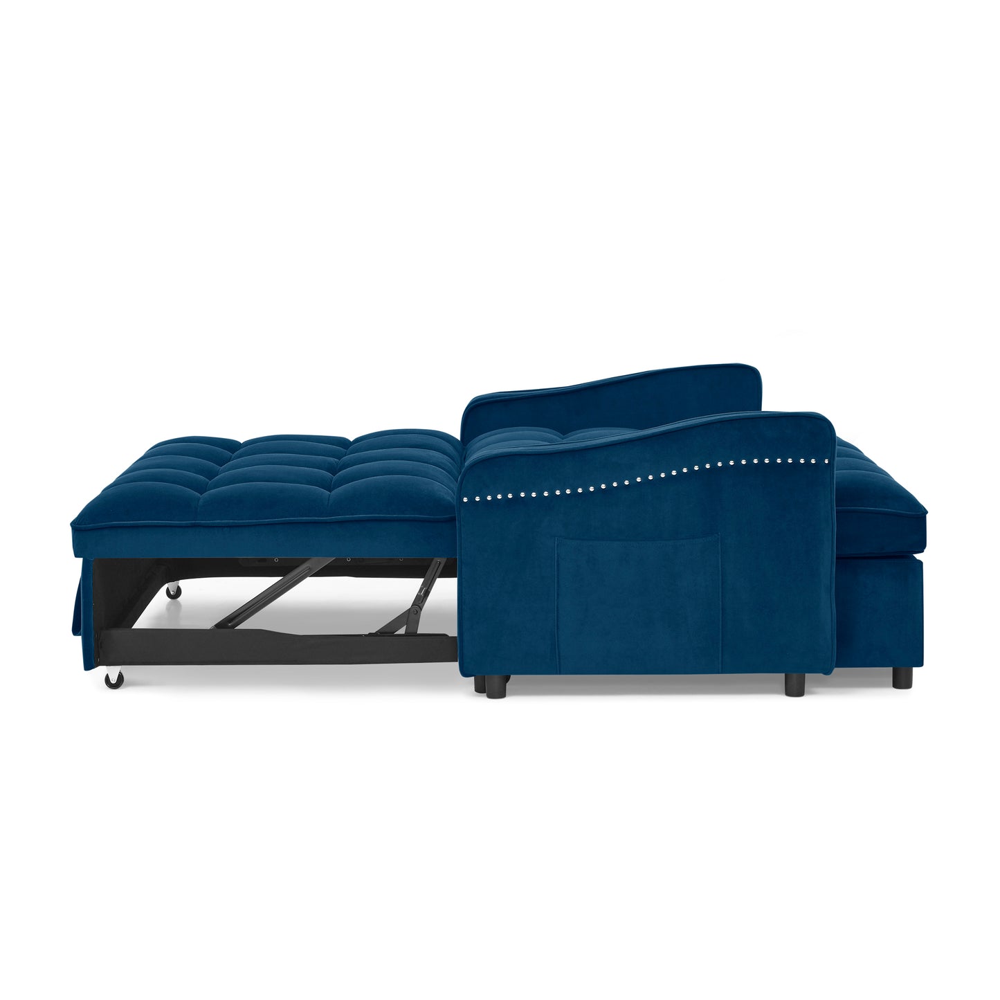 Loveseats Sofa Bed with Pull-out Bed,Adjsutable Back and Two Arm Pocket,TypeC and USB Charging with Copper nail,Blue (47"x53"x31")