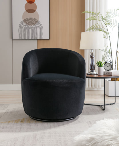 Velvet Fabric Swivel Accent Armchair Barrel Chair With Black Powder Coating Metal Ring,Black