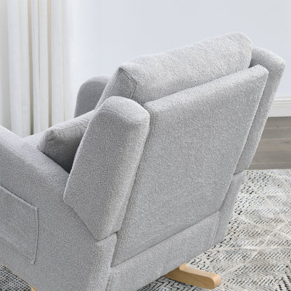 27.5 "W Modern Accent High Back Living Room Casual Armchair Rocker with One Lumbar Pillow, Two Side Pockets,Teddy.